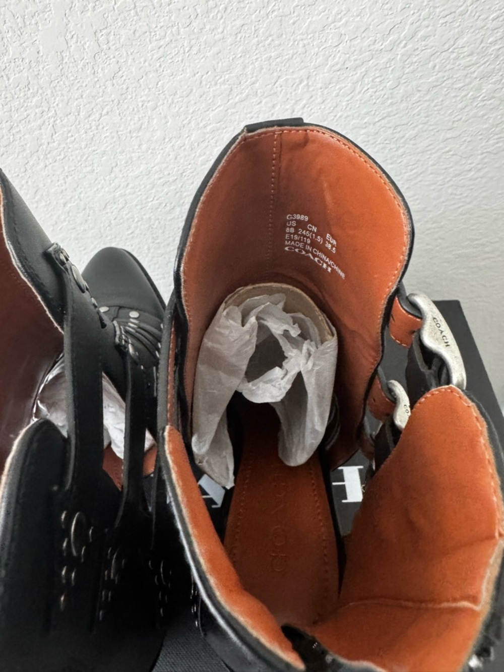 Coach Phoebe Studded Leather Buckle Ankle Boots Black Size 8 B Moto Western - Picture 5 of 7